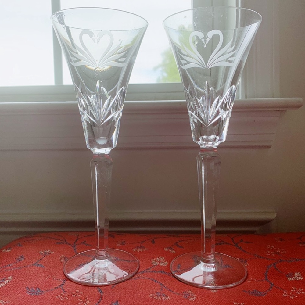Waterford Crystal Wedding Swan Champagne Flutes